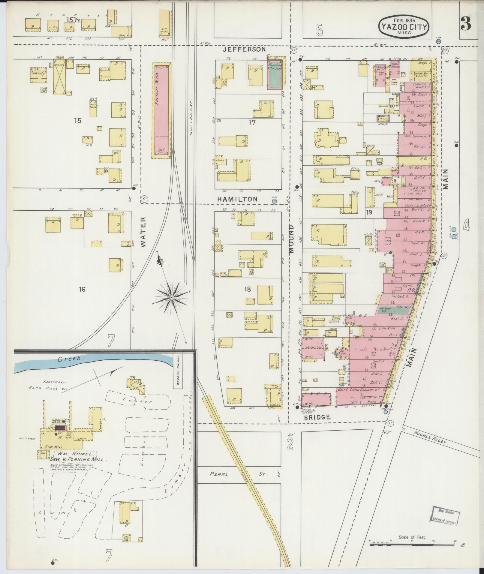 Sanborn Fire Insurance Map from Yazoo City, Yazoo County, Mississippi (1895), Sheet #0003 - Complete Map Set gallery image, historic Sanborn map, vintage wall art, Mississippi Mississippi
