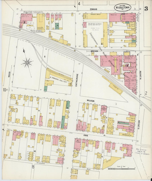 Sanborn Fire Insurance Map from Middletown, Dauphin County, Pennsylvania (1902), Sheet #0003 - Historic Sanborn Fire Insurance Map Print, vintage old map wall art, antique decor, genealogy gift, Pennsylvania Pennsylvania map