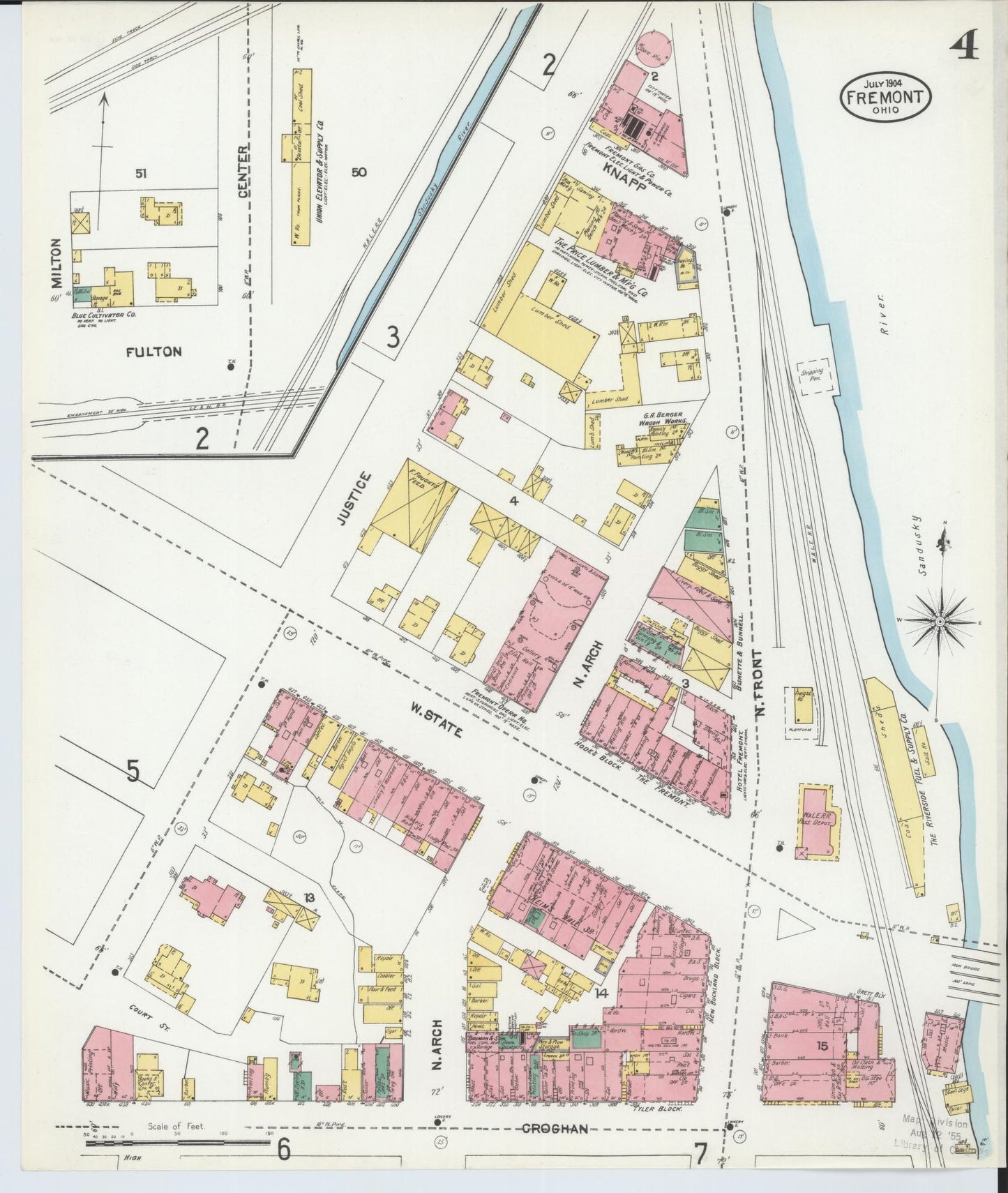 Sanborn Fire Insurance Map from Fremont, Sandusky County, Ohio (1904), Sheet #0004 - Historic Sanborn Fire Insurance Map Print, vintage old map wall art, antique decor, genealogy gift, Ohio Ohio map
