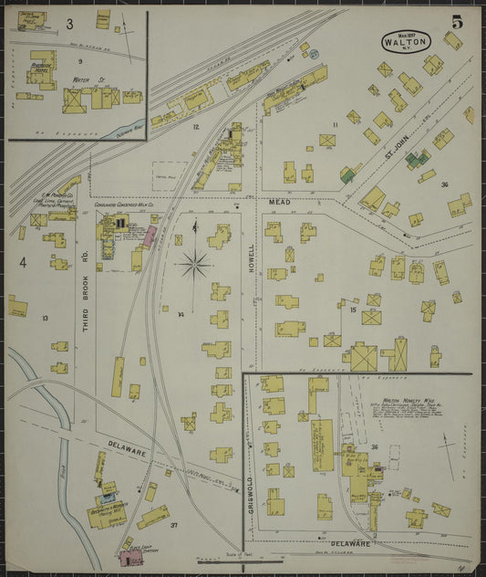 Sanborn Fire Insurance Map from Walton, Delaware County, New York (1897), Sheet #0005 - Historic Sanborn Fire Insurance Map Print, vintage old map wall art, antique decor, genealogy gift, Walton Delaware map