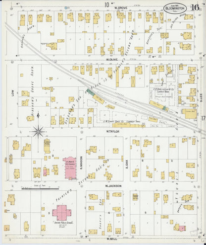 Sanborn Fire Insurance Map from Bloomington, McLean County, Illinois (1901), Sheet #0016 - Complete Map Set gallery image, historic Sanborn map, vintage wall art, Illinois Illinois