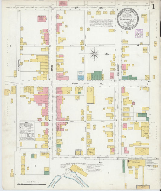 Sanborn Fire Insurance Map from Waynesboro, Independent Cities, Virginia (1902), Sheet #0001 - Complete Map Set gallery image, historic Sanborn map, vintage wall art, Virginia Virginia