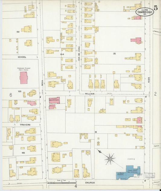 Sanborn Fire Insurance Map from Cambridge, Dorchester County, Maryland (1906), Sheet #0005 - Historic Sanborn Fire Insurance Map Print, vintage old map wall art, antique decor, genealogy gift, Maryland Maryland map