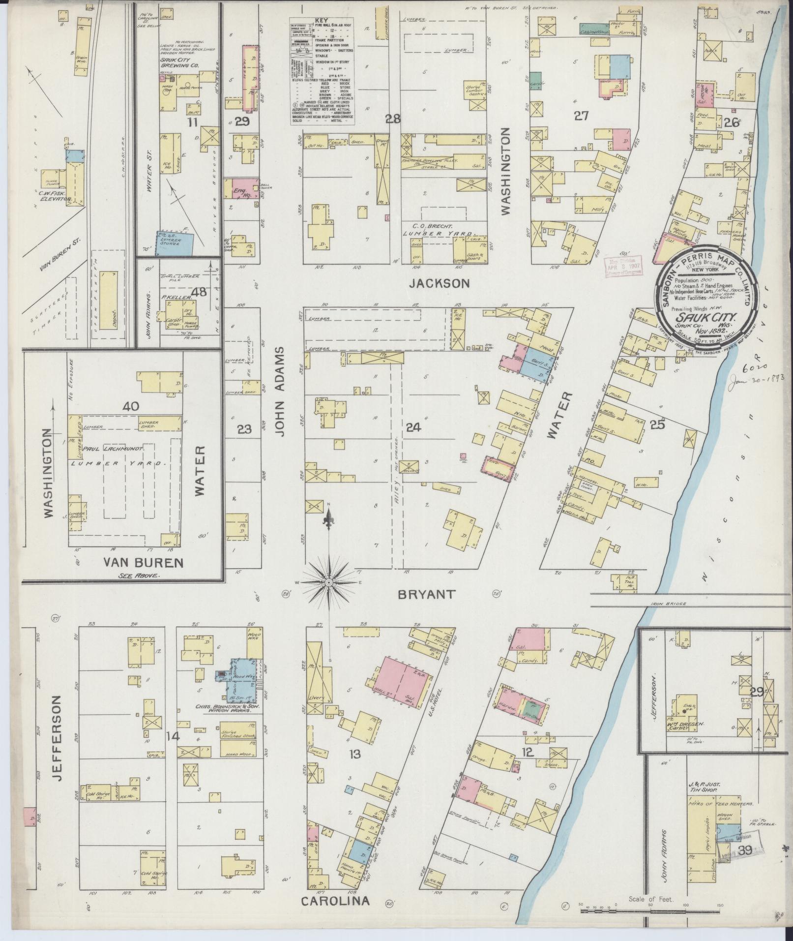 Sanborn Fire Insurance Map from Sauk City, Sauk County, Wisconsin (1892), Sheet #0001 - Historic Sanborn Fire Insurance Map Print, vintage old map wall art, antique decor, genealogy gift, Wisconsin Wisconsin map