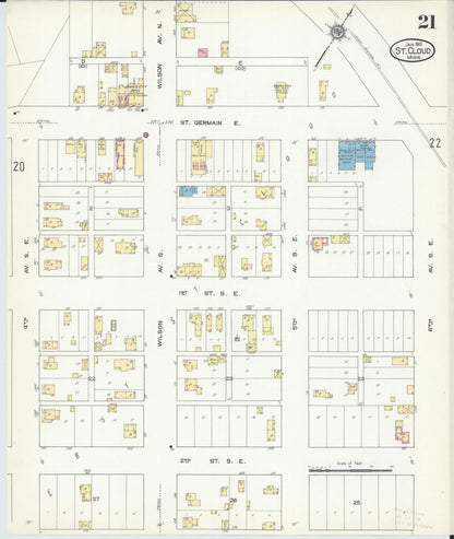 Sanborn Fire Insurance Map from Saint Cloud, Stearns, Benton, and Sherburne Counties, Minnesota (1913), Sheet #0021 - Historic Sanborn Fire Insurance Map Print, vintage old map wall art, antique decor, genealogy gift, Minnesota Minnesota map