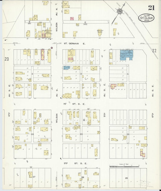 Sanborn Fire Insurance Map from Saint Cloud, Stearns, Benton, and Sherburne Counties, Minnesota (1913), Sheet #0021 - Historic Sanborn Fire Insurance Map Print, vintage old map wall art, antique decor, genealogy gift, Minnesota Minnesota map