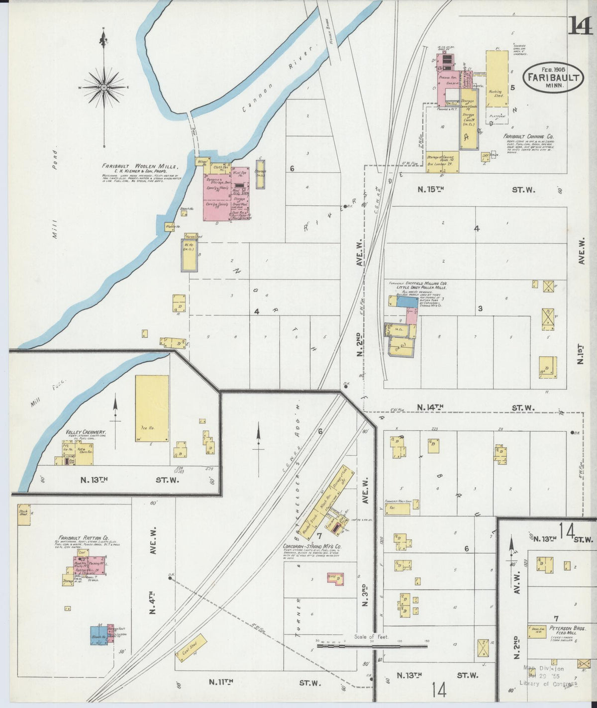 Sanborn Fire Insurance Map from Faribault, Rice County, Minnesota (1905), Sheet #0014 - Complete Map Set gallery image, historic Sanborn map, vintage wall art, Minnesota Minnesota