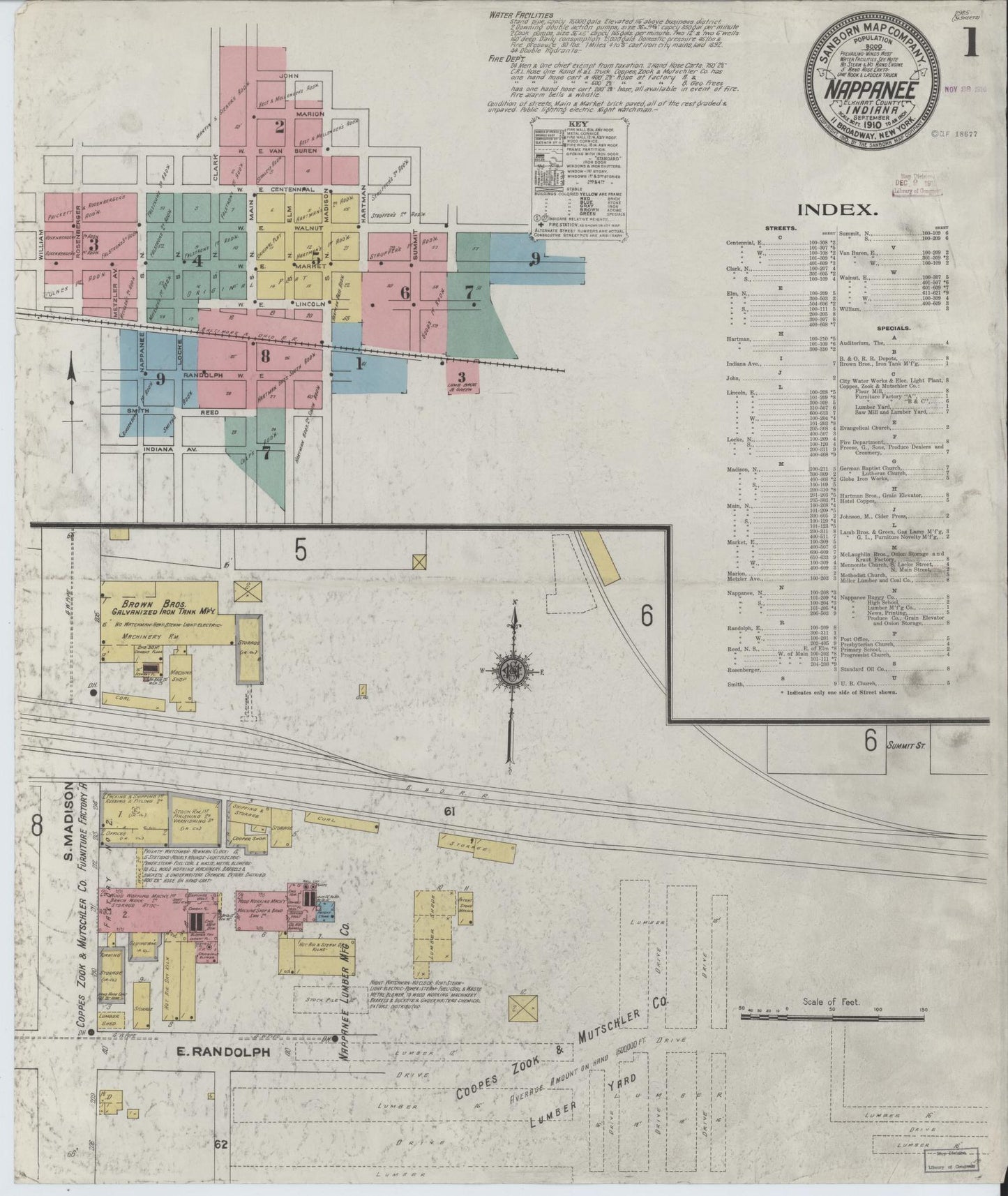 Sanborn Fire Insurance Map from Nappanee, Elkhart County, Indiana (1910), Sheet #0001 - Historic Sanborn Fire Insurance Map Print, vintage old map wall art, antique decor, genealogy gift, Indiana Indiana map