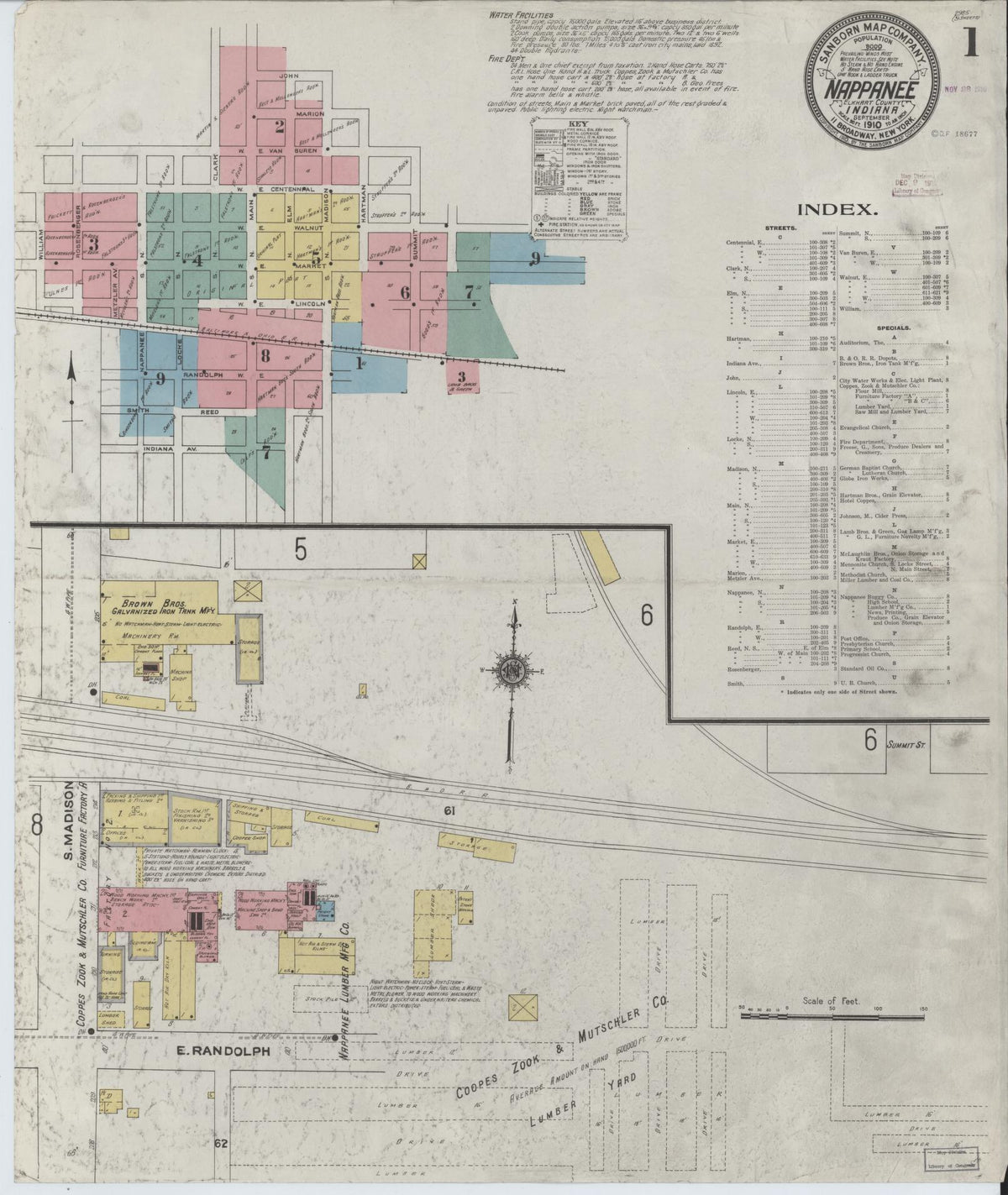 Sanborn Fire Insurance Map from Nappanee, Elkhart County, Indiana (1910), Sheet #0001 - Historic Sanborn Fire Insurance Map Print, vintage old map wall art, antique decor, genealogy gift, Indiana Indiana map