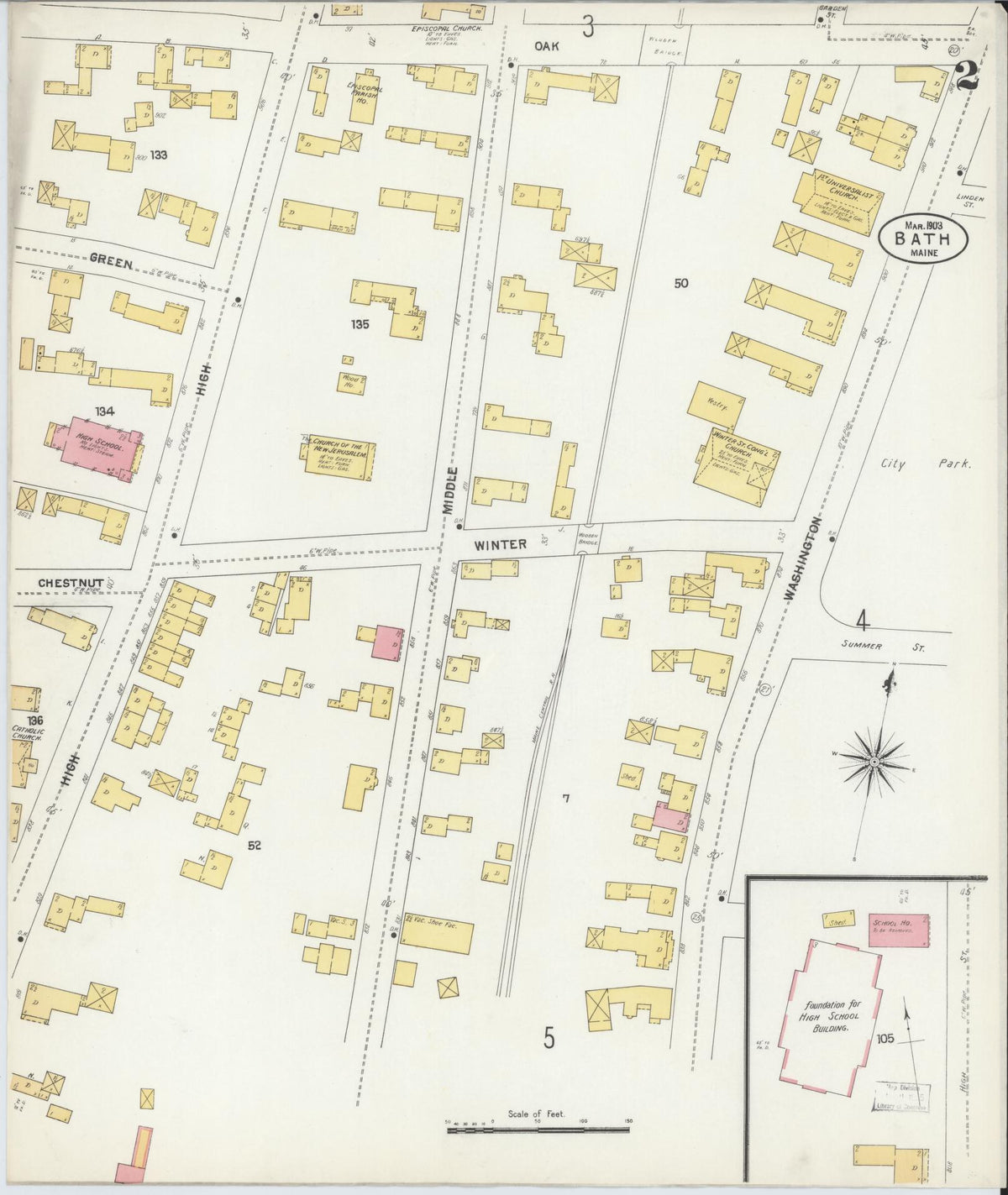 Sanborn Fire Insurance Map from Bath, Sagadahoc County, Maine (1903), Sheet #0002 - Complete Map Set gallery image, historic Sanborn map, vintage wall art, Maine Maine