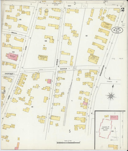 Sanborn Fire Insurance Map from Bath, Sagadahoc County, Maine (1903), Sheet #0002 - Complete Map Set gallery image, historic Sanborn map, vintage wall art, Maine Maine
