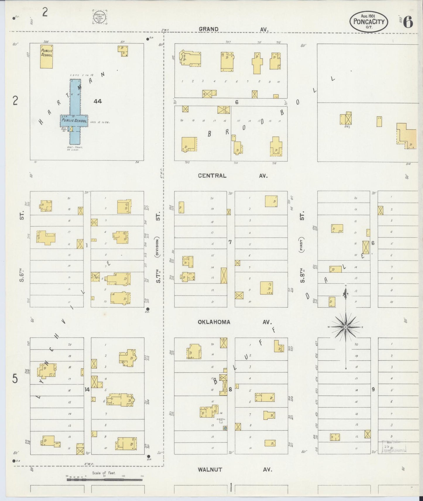 Sanborn Fire Insurance Map from Ponca City, Kay County, Oklahoma (1901), Sheet #0006 - Complete Map Set gallery image, historic Sanborn map, vintage wall art, Oklahoma Oklahoma