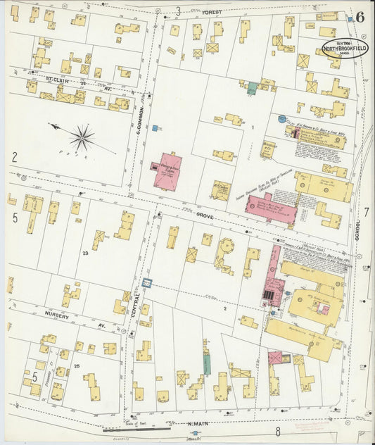 Sanborn Fire Insurance Map from North Brookfield, Worcester County, Massachusetts (1906), Sheet #0006 - Historic Sanborn Fire Insurance Map Print, vintage old map wall art, antique decor, genealogy gift, Massachusetts Massachusetts map