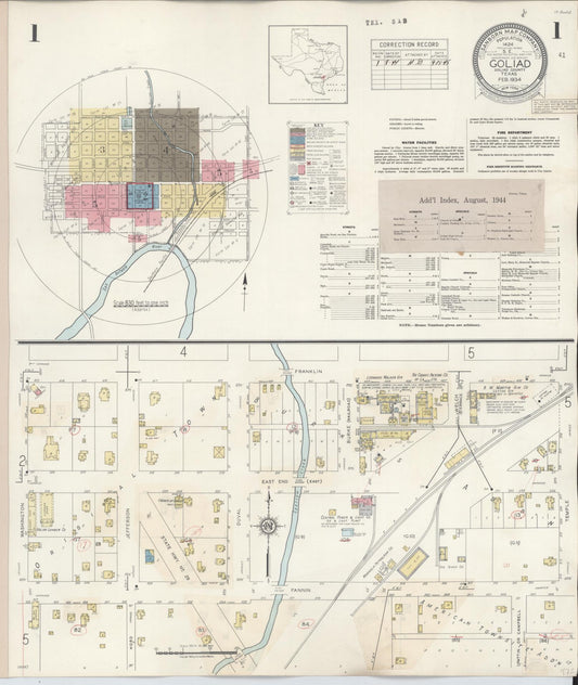 Sanborn Fire Insurance Map from Goliad, Goliad County, Texas (1944), Sheet #0001 - Complete Map Set gallery image, historic Sanborn map, vintage wall art, Texas Texas