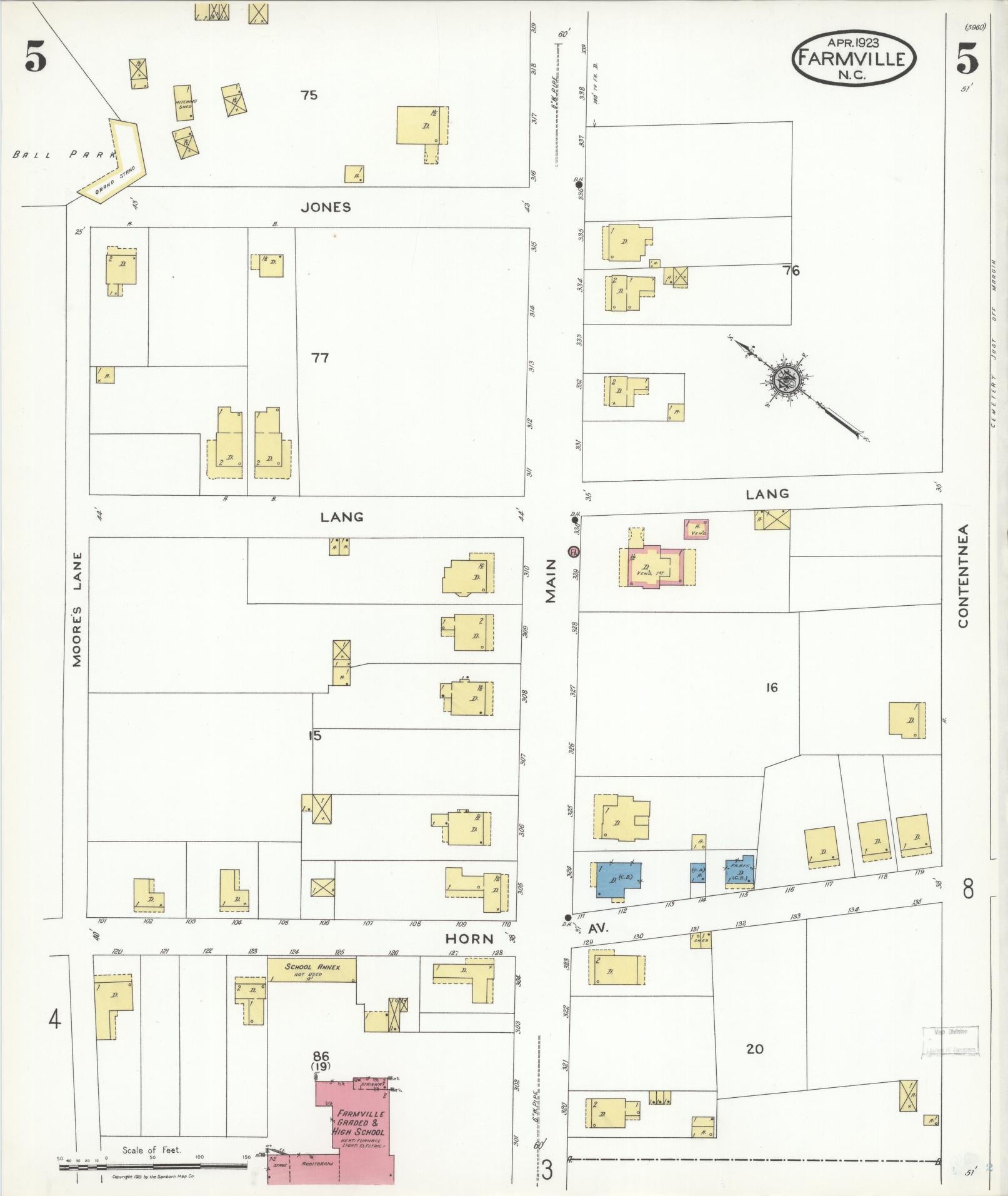 Sanborn Fire Insurance Map from Farmville, Pitt County, North Carolina (1923), Sheet #0005 - Complete Map Set gallery image, historic Sanborn map, vintage wall art, North Carolina North Carolina
