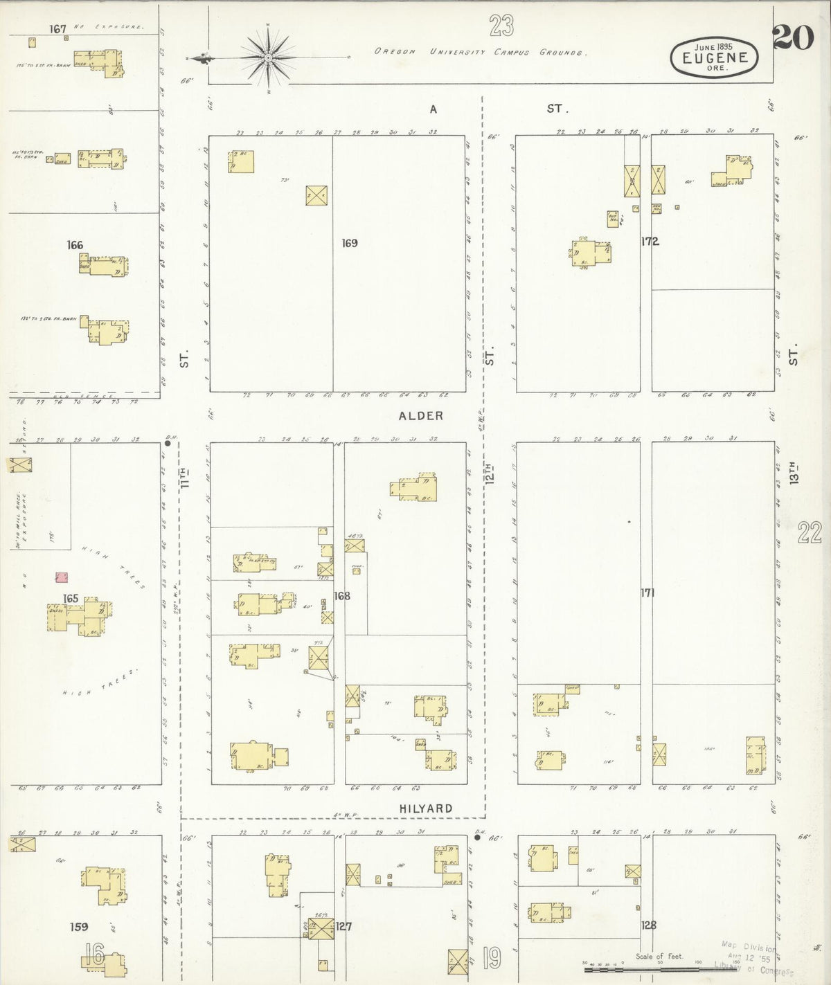 Sanborn Fire Insurance Map from Eugene, Lane County, Oregon (1896), Sheet #0020 - Historic Sanborn Fire Insurance Map Print, vintage old map wall art, antique decor, genealogy gift, Oregon Oregon map