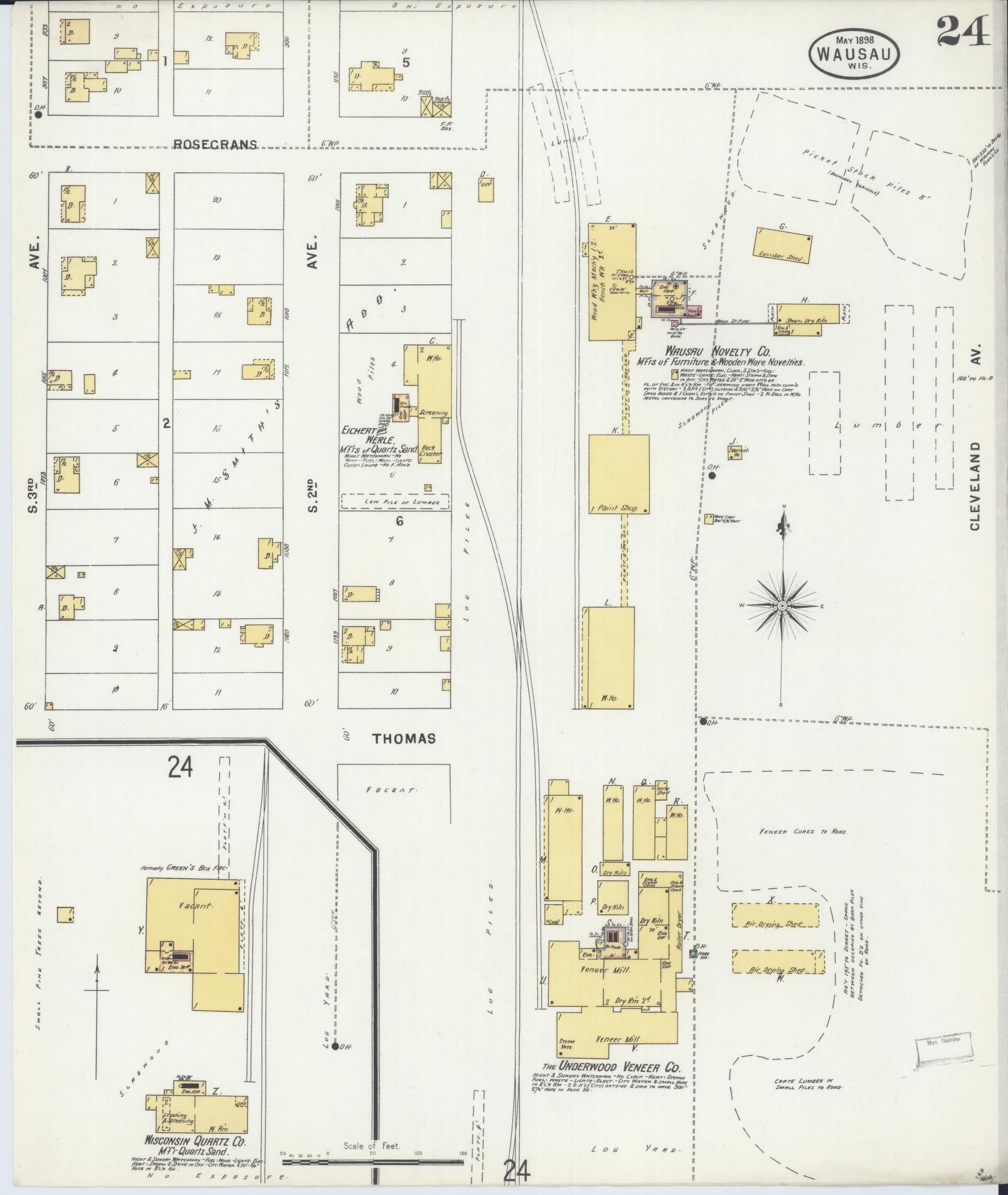 Sanborn Fire Insurance Map from Wausau, Marathon County, Wisconsin (1898), Sheet #0024 - Historic Sanborn Fire Insurance Map Print, vintage old map wall art, antique decor, genealogy gift, Wisconsin Wisconsin map