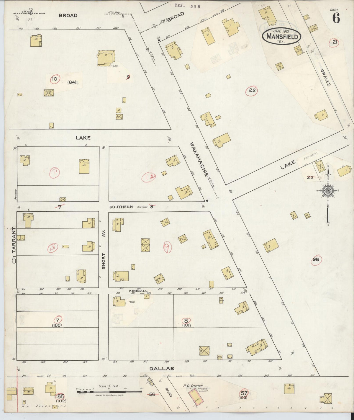 Sanborn Fire Insurance Map from Mansfield, Tarrant County, Texas (1933), Sheet #0006 - Complete Map Set gallery image, historic Sanborn map, vintage wall art, Texas Texas