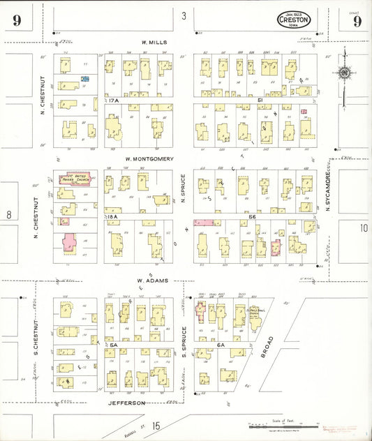 Sanborn Fire Insurance Map from Creston, Union County, Iowa (1923), Sheet #0009 - Historic Sanborn Fire Insurance Map Print, vintage old map wall art