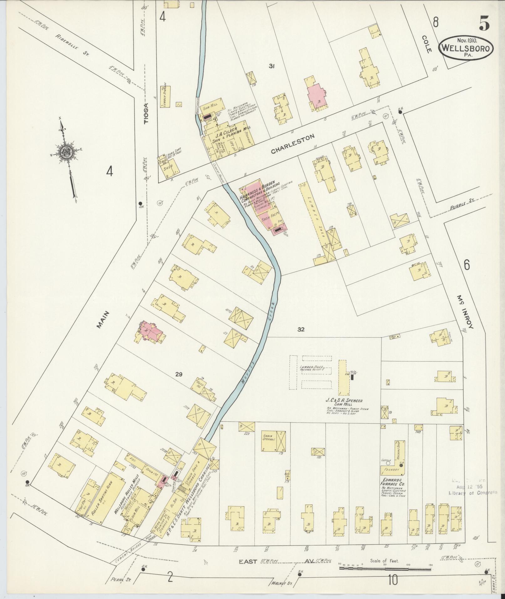 Sanborn Fire Insurance Map from Wellsboro, Tioga County, Pennsylvania (1910), Sheet #0005 - Complete Map Set gallery image, historic Sanborn map, vintage wall art, Pennsylvania Pennsylvania