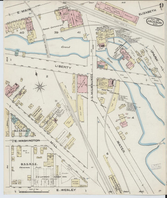 Sanborn Fire Insurance Map from Jackson, Jackson County, Michigan (1886), Sheet #0009 - Historic Sanborn Fire Insurance Map Print, vintage old map wall art, antique decor, genealogy gift, Michigan Michigan map