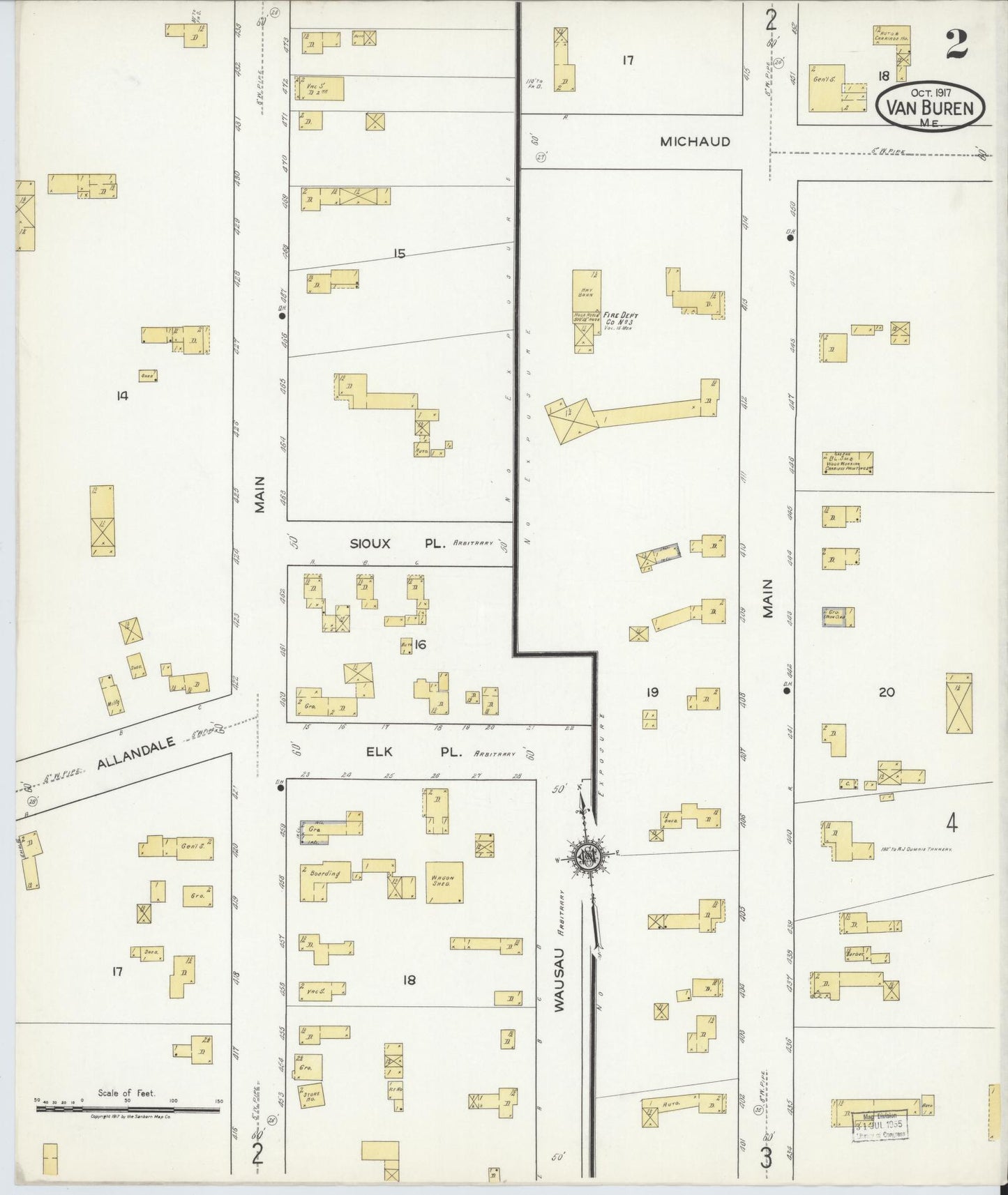 Sanborn Fire Insurance Map from Van Buren, Aroostook County, Maine (1917), Sheet #0002 - Complete Map Set gallery image, historic Sanborn map, vintage wall art, Maine Maine