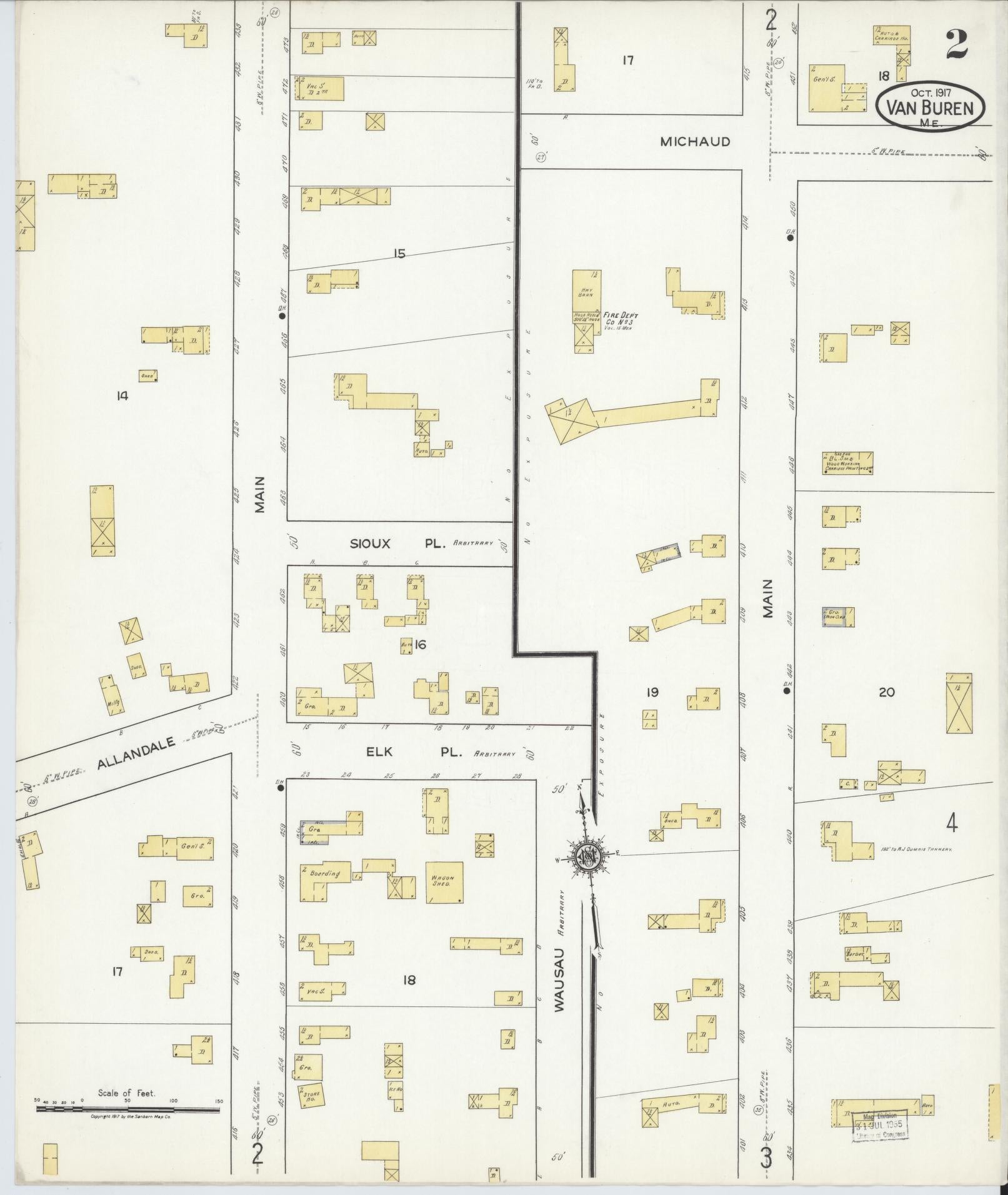 Sanborn Fire Insurance Map from Van Buren, Aroostook County, Maine (1917), Sheet #0002 - Complete Map Set gallery image, historic Sanborn map, vintage wall art, Maine Maine