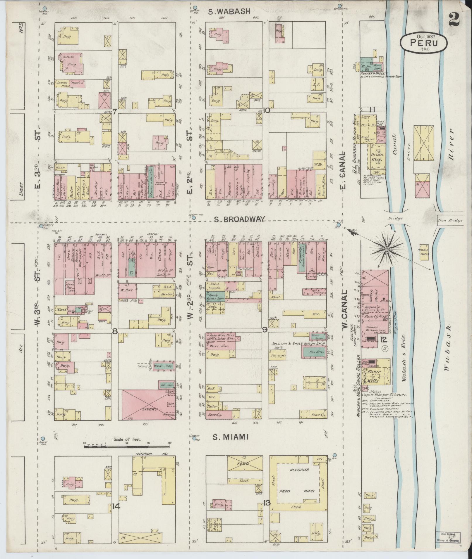 Sanborn Fire Insurance Map from Peru, Miami County, Indiana (1887), Sheet #0002 - Complete Map Set gallery image, historic Sanborn map, vintage wall art, Indiana Indiana