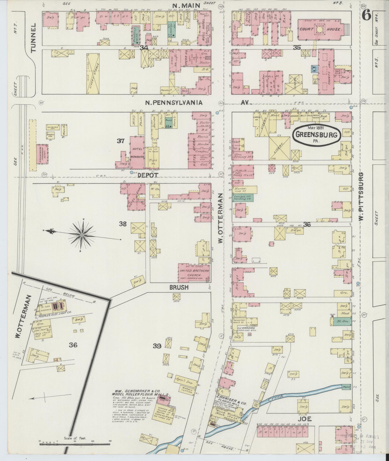Sanborn Fire Insurance Map from Greensburg, Westmoreland County, Pennsylvania (1891), Sheet #0006 - Historic Sanborn Fire Insurance Map Print, vintage old map wall art, antique decor, genealogy gift, Pennsylvania Pennsylvania map