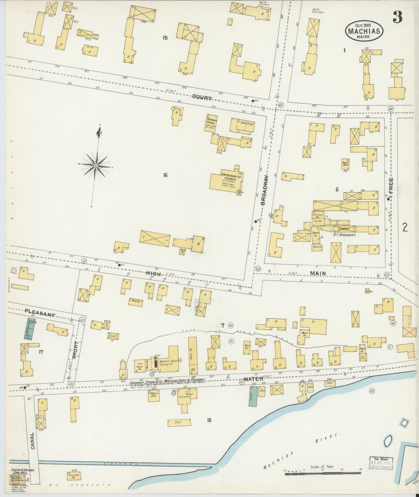 Sanborn Fire Insurance Map from Machias, Washington County, Maine (1903), Sheet #0003 - Historic Sanborn Fire Insurance Map Print, vintage old map wall art, antique decor, genealogy gift, Maine Maine map
