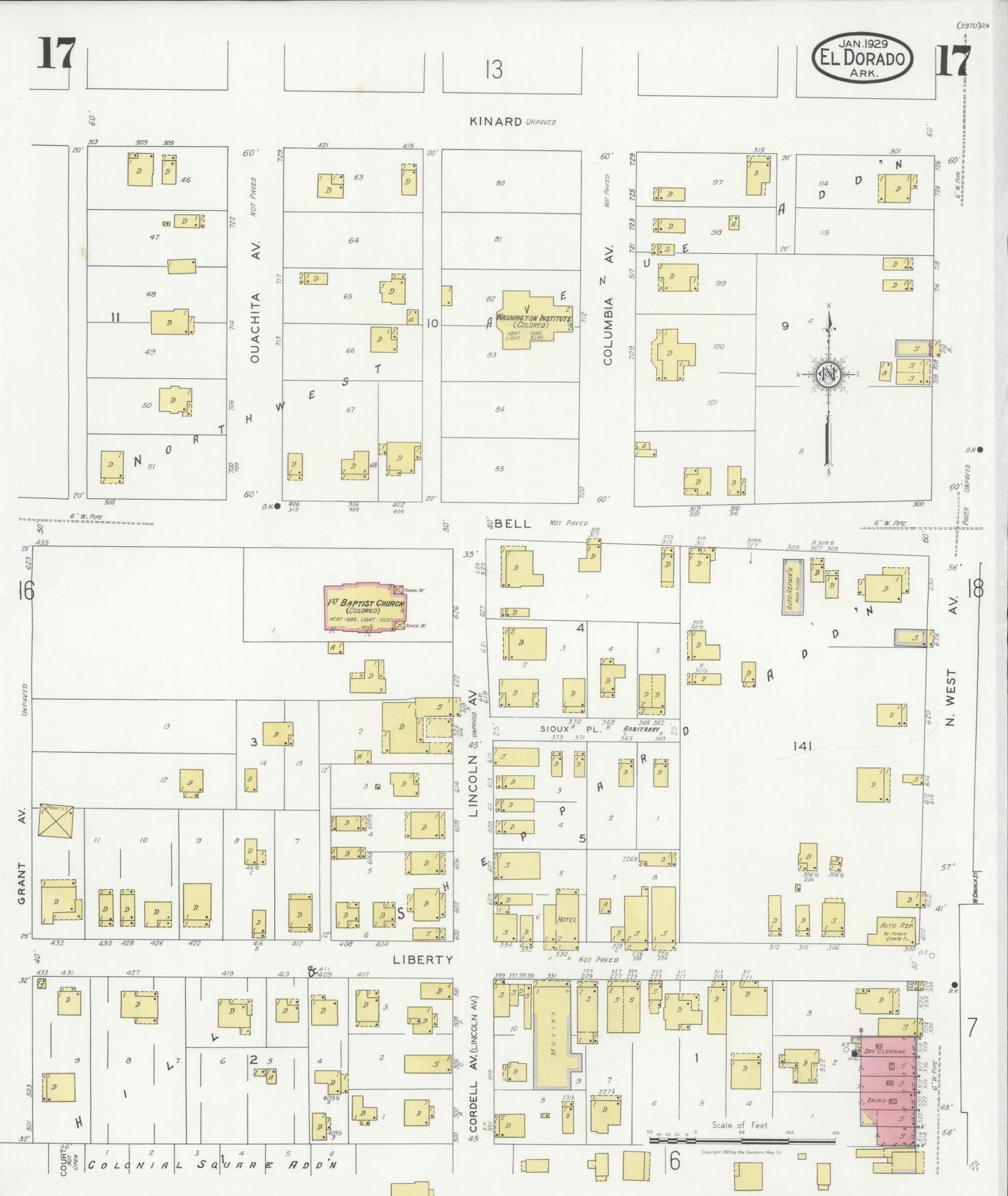 Sanborn Fire Insurance Map from El Dorado, Union County, Arkansas (1929), Sheet #0017 - Complete Map Set gallery image, historic Sanborn map, vintage wall art, Arkansas Arkansas