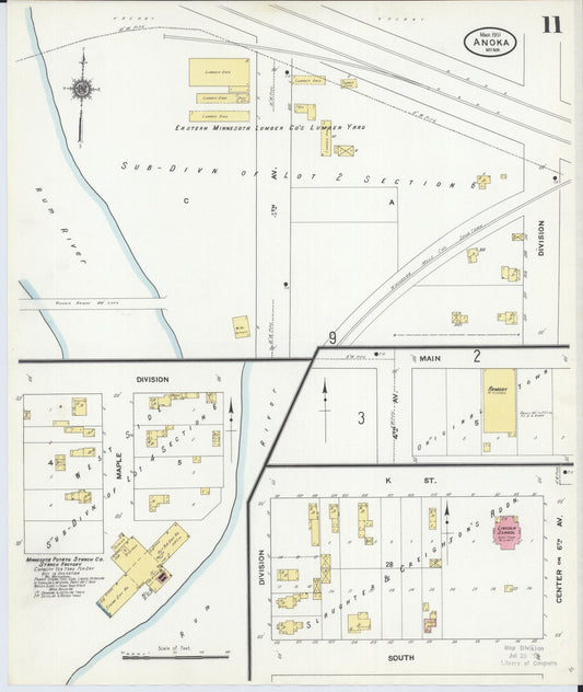 Sanborn Fire Insurance Map from Anoka, Anoka County, Minnesota (1911), Sheet #0011 - Historic Sanborn Fire Insurance Map Print, vintage old map wall art, antique decor, genealogy gift, Minnesota Minnesota map
