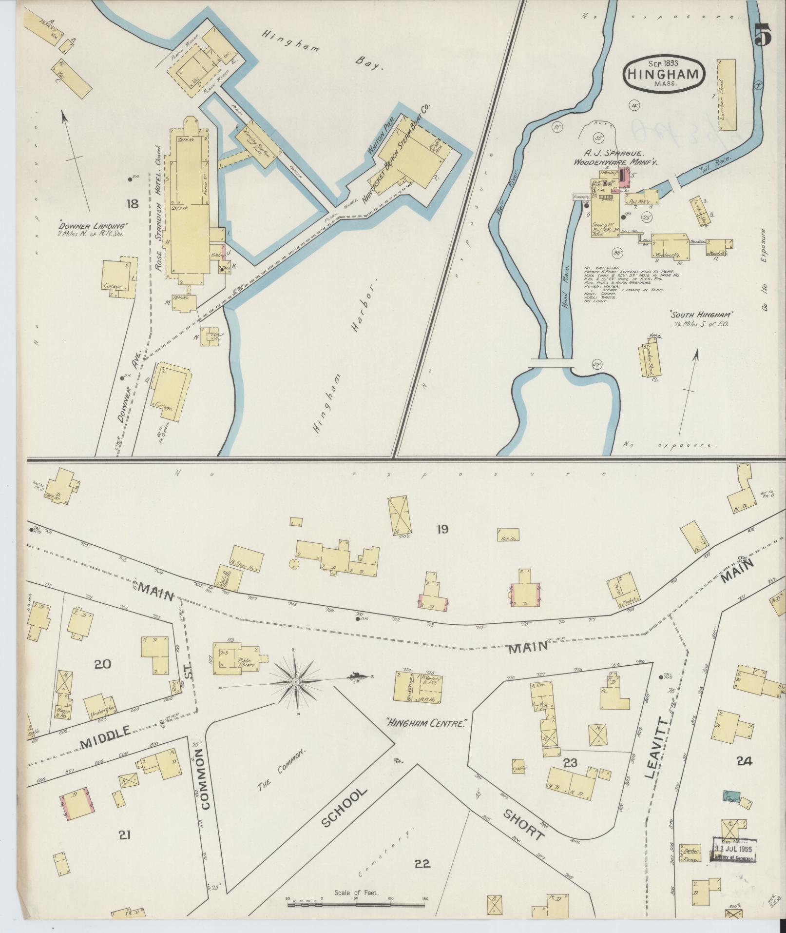 Sanborn Fire Insurance Map from Hingham, Plymouth County, Massachusetts (1893), Sheet #0005 - Complete Map Set gallery image, historic Sanborn map, vintage wall art, Massachusetts Massachusetts