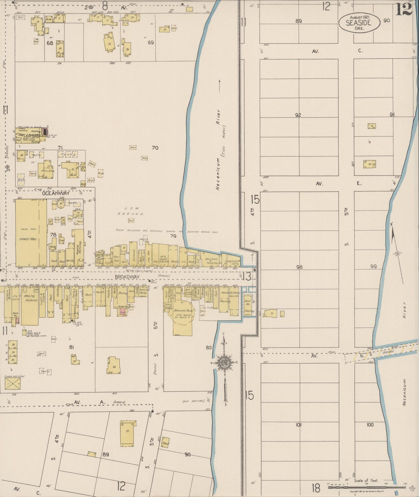 Sanborn Fire Insurance Map from Seaside, Clatsop County, Oregon (1921), Sheet #0012 - Complete Map Set gallery image, historic Sanborn map, vintage wall art, Oregon Oregon