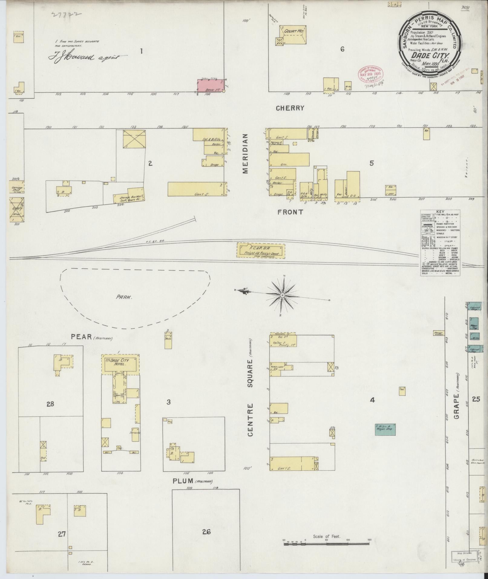 Sanborn Fire Insurance Map from Dade City, Pasco County, Florida (1895), Sheet #0001 - Historic Sanborn Fire Insurance Map Print, vintage old map wall art, antique decor, genealogy gift, Florida Florida map