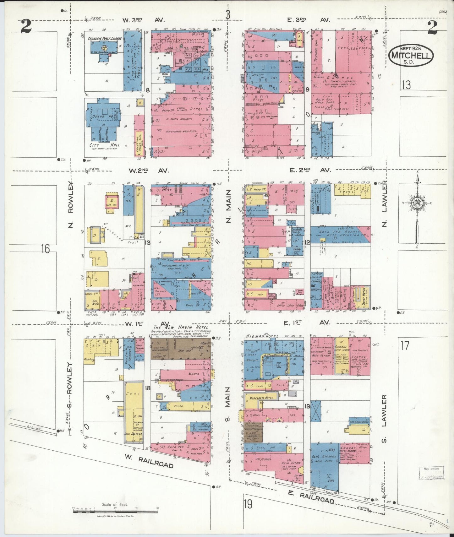 Sanborn Fire Insurance Map from Mitchell, Davison County, South Dakota (1923), Sheet #0002 - Complete Map Set gallery image, historic Sanborn map, vintage wall art, South Dakota South Dakota