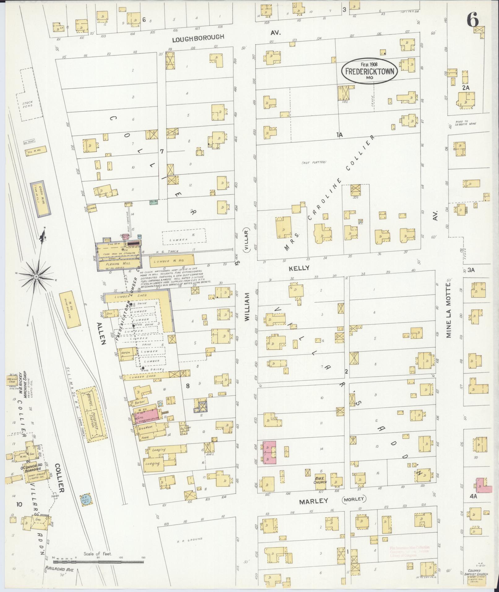 Sanborn Fire Insurance Map from Fredericktown, Madison County, Missouri (1908), Sheet #0006 - Historic Sanborn Fire Insurance Map Print, vintage old map wall art, antique decor, genealogy gift, Missouri Missouri map