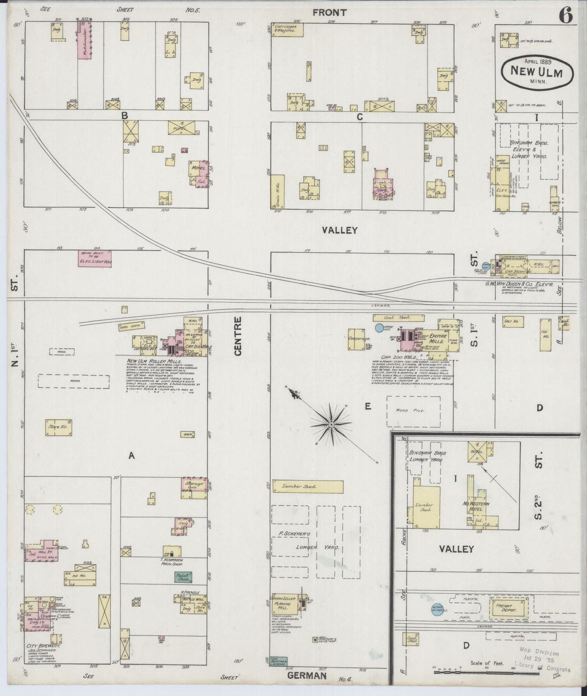 Sanborn Fire Insurance Map from New Ulm, Brown County, Minnesota (1889), Sheet #0006 - Complete Map Set gallery image, historic Sanborn map, vintage wall art, Minnesota Minnesota
