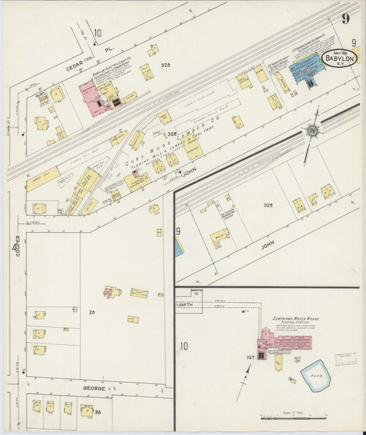 Sanborn Fire Insurance Map from Babylon, Suffolk County, New York (1915), Sheet #0009 - Historic Sanborn Fire Insurance Map Print, vintage old map wall art, antique decor, genealogy gift, New York New York map