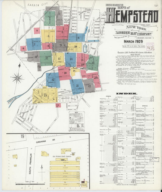 Sanborn Fire Insurance Map from Hempstead, Nassau County, New York. (1909) – Historic Sanborn Fire Insurance Map Print