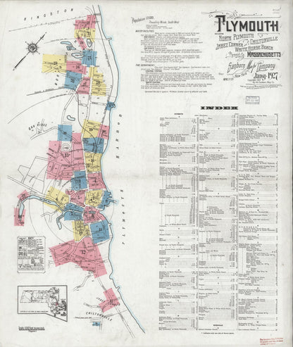 Sanborn Fire Insurance Map from Plymouth, Plymouth County, Massachusetts (1927), Sheet #0001 - Complete Map Set gallery image, historic Sanborn map, vintage wall art, Massachusetts Massachusetts