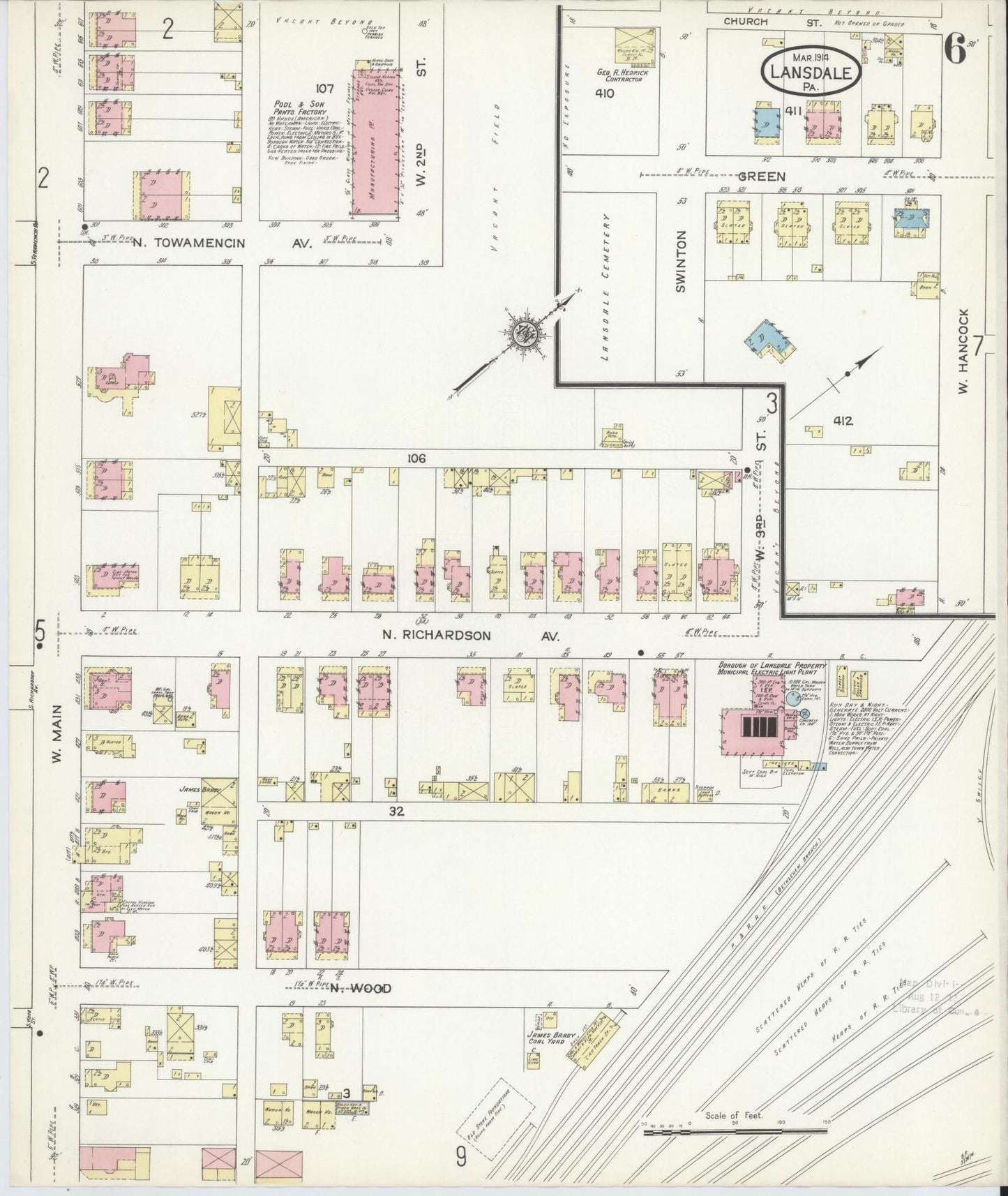 Sanborn Fire Insurance Map from Lansdale, Montgomery County, Pennsylvania (1914), Sheet #0006 - Complete Map Set gallery image, historic Sanborn map, vintage wall art, Pennsylvania Pennsylvania