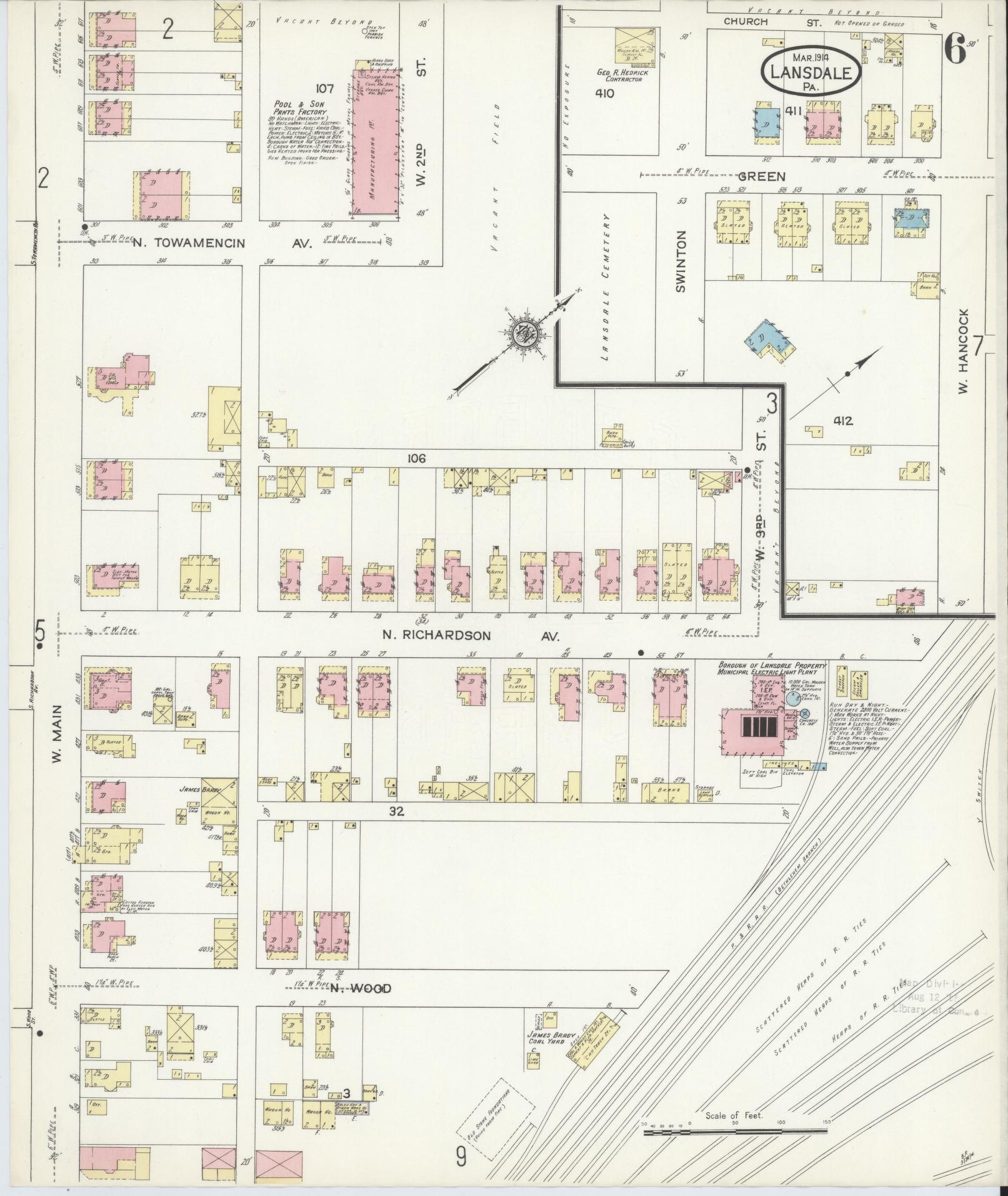Sanborn Fire Insurance Map from Lansdale, Montgomery County, Pennsylvania (1914), Sheet #0006 - Complete Map Set gallery image, historic Sanborn map, vintage wall art, Pennsylvania Pennsylvania