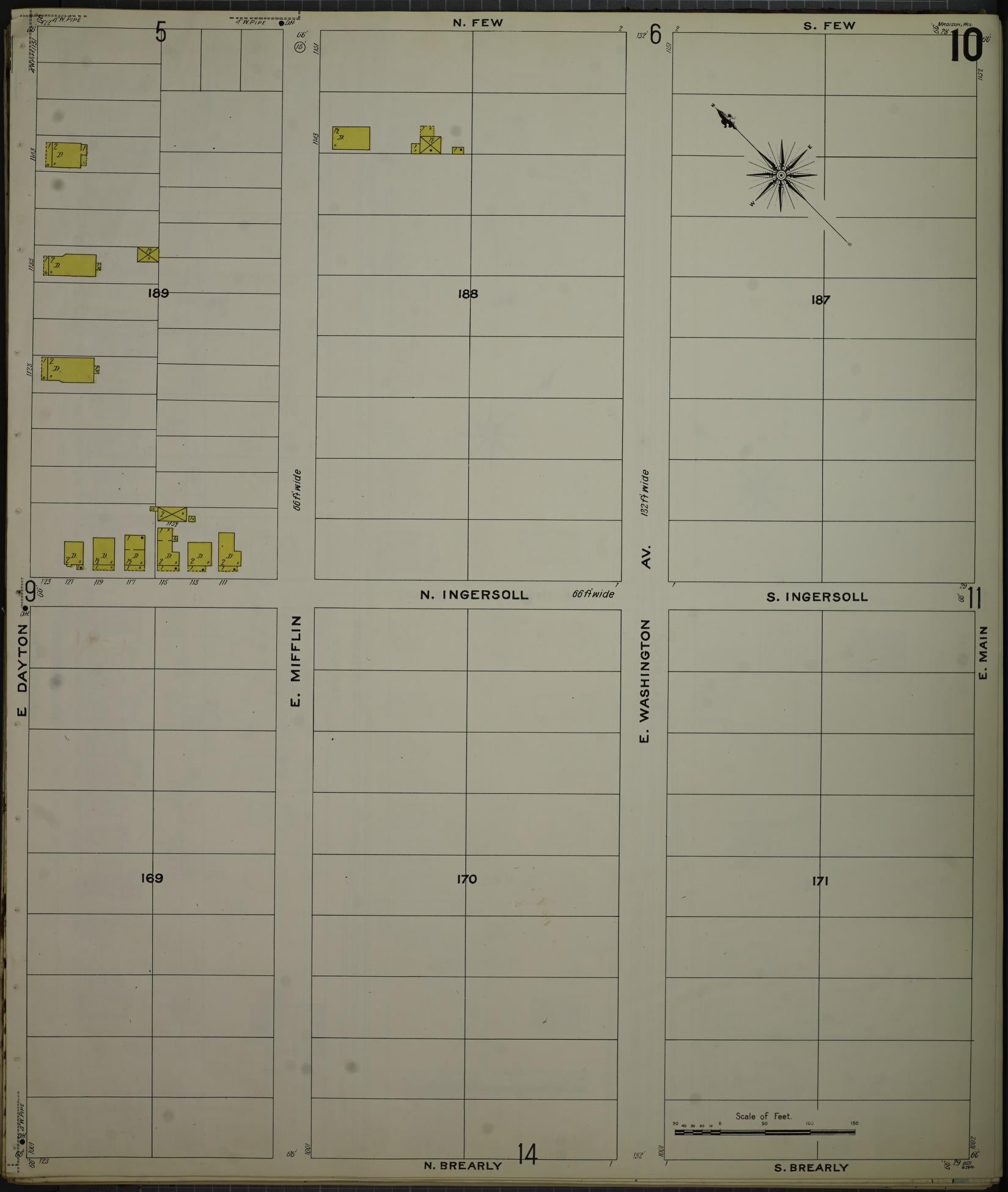 Sanborn Fire Insurance Map from Madison, Dane County, Wisconsin (1908), Sheet #0010 - Historic Sanborn Fire Insurance Map Print, vintage old map wall art, antique decor, genealogy gift, Wisconsin Wisconsin map