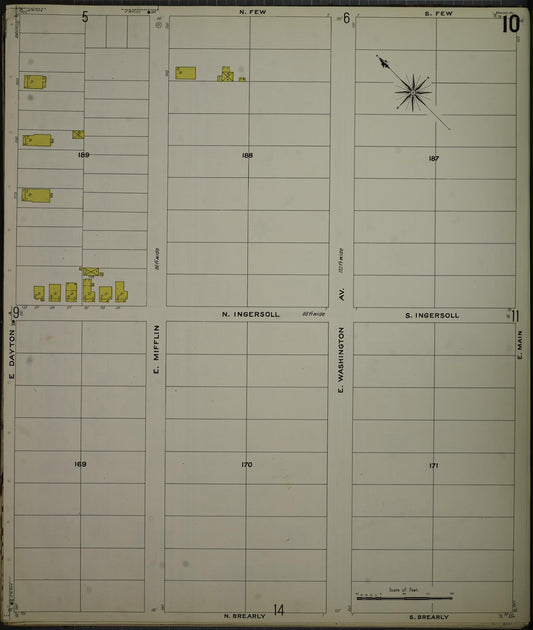 Sanborn Fire Insurance Map from Madison, Dane County, Wisconsin (1908), Sheet #0010 - Historic Sanborn Fire Insurance Map Print, vintage old map wall art, antique decor, genealogy gift, Wisconsin Wisconsin map
