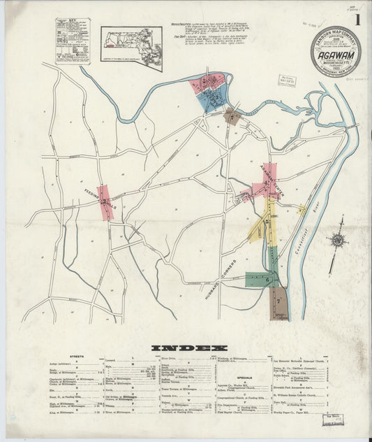 Sanborn Fire Insurance Map from Agawam, Hampden County, Massachusetts (1920), Sheet #0001 - Complete Map Set gallery image, historic Sanborn map, vintage wall art, Massachusetts Massachusetts