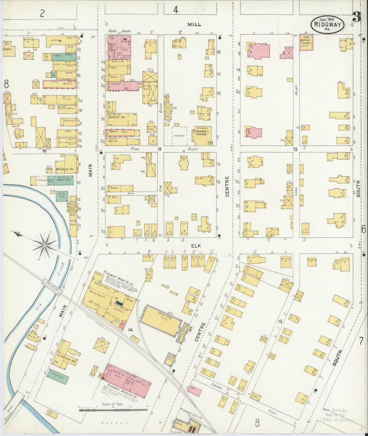 Sanborn Fire Insurance Map from Ridgway, Elk County, Pennsylvania (1904), Sheet #0003 - Historic Sanborn Fire Insurance Map Print, vintage old map wall art, antique decor, genealogy gift, Pennsylvania Pennsylvania map