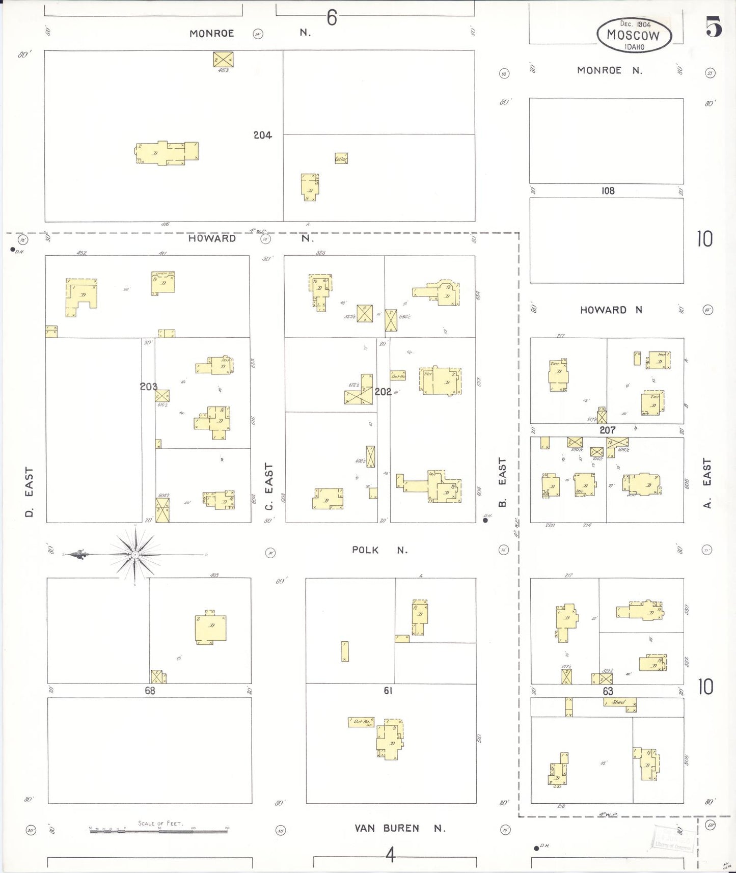 Sanborn Fire Insurance Map from Moscow, Latah County, Idaho (1904), Sheet #0005 - Complete Map Set gallery image, historic Sanborn map, vintage wall art, Idaho Idaho