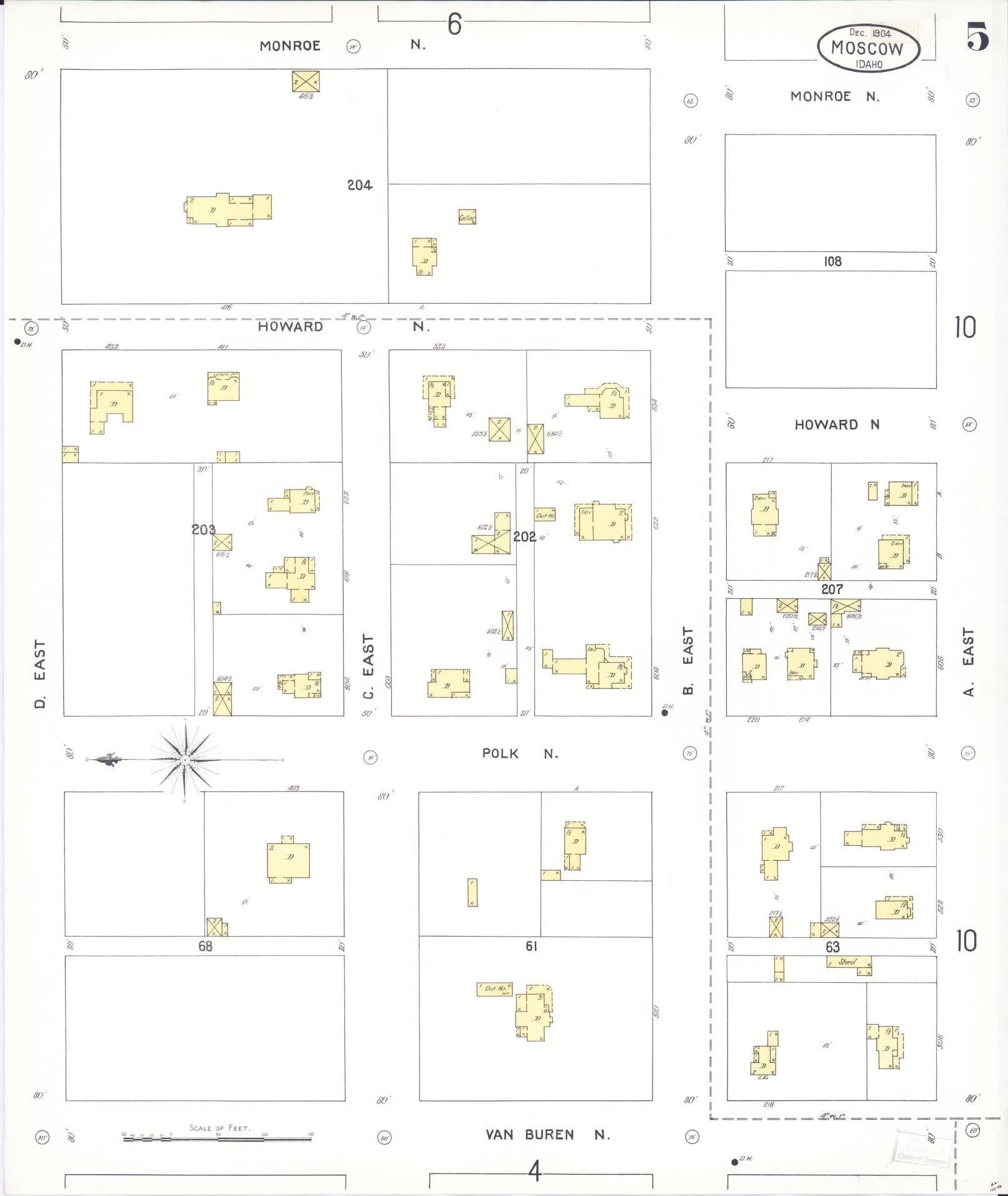Sanborn Fire Insurance Map from Moscow, Latah County, Idaho (1904), Sheet #0005 - Complete Map Set gallery image, historic Sanborn map, vintage wall art, Idaho Idaho