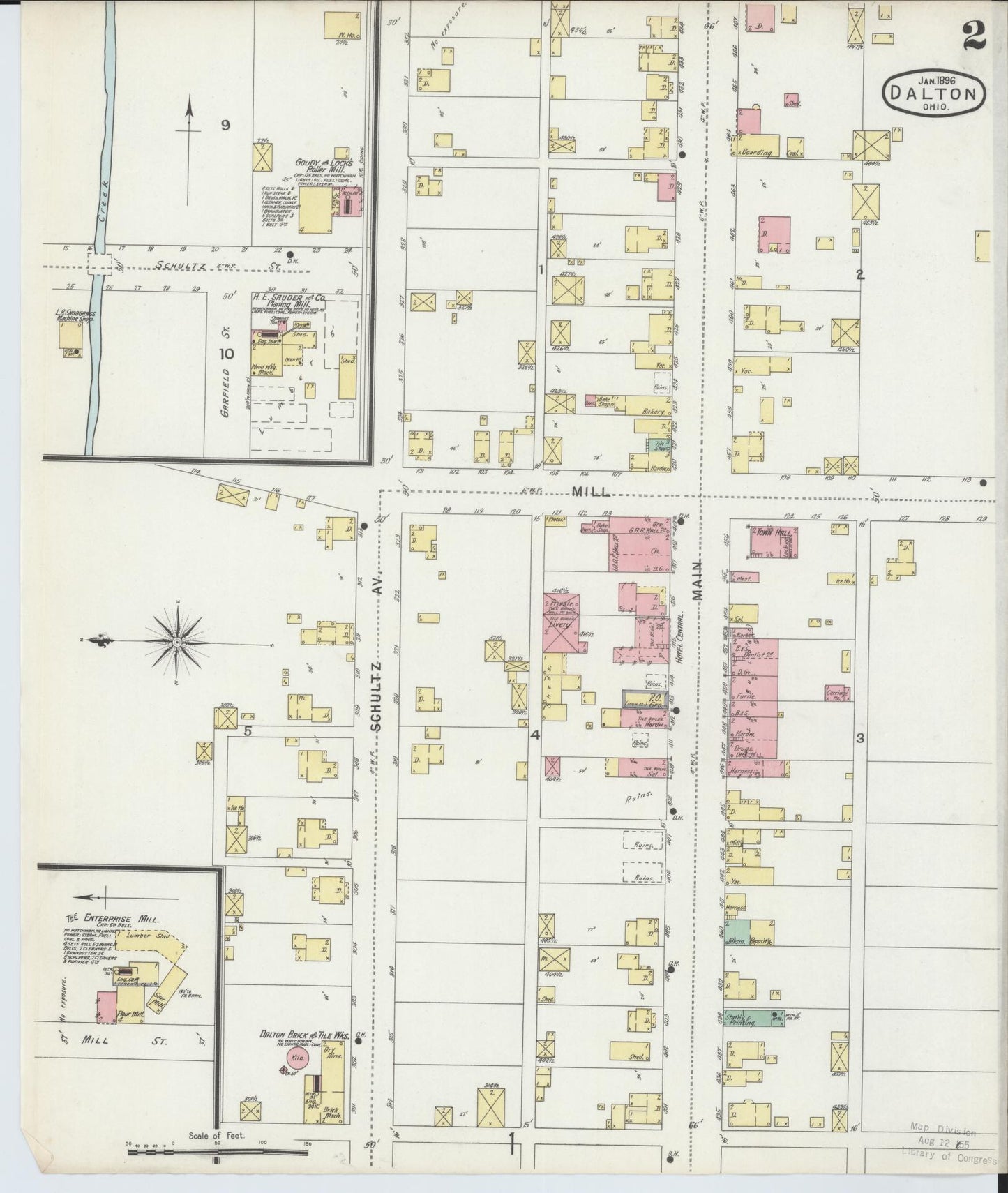 Sanborn Fire Insurance Map from Dalton, Wayne County, Ohio (1896), Sheet #0002 - Complete Map Set gallery image, historic Sanborn map, vintage wall art, Ohio Ohio